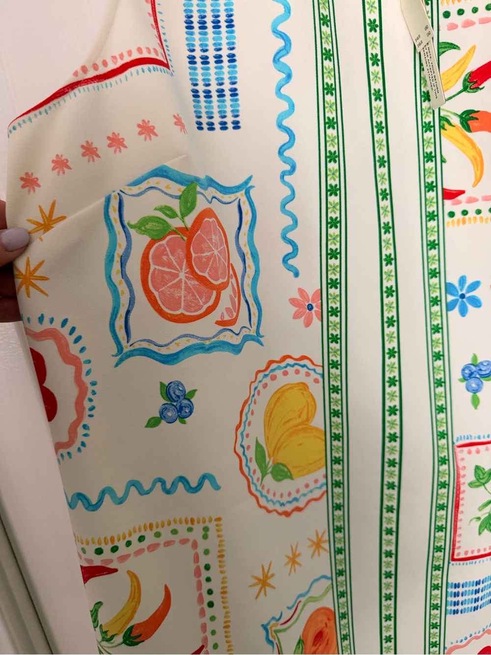 Maeve White Midi Dress with Multicolor Fruit & Border Print - Picture 2 of 5